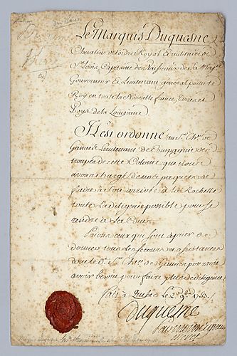 Ange Duquesne de Manneville, Marquis Duquesne Document [in French]