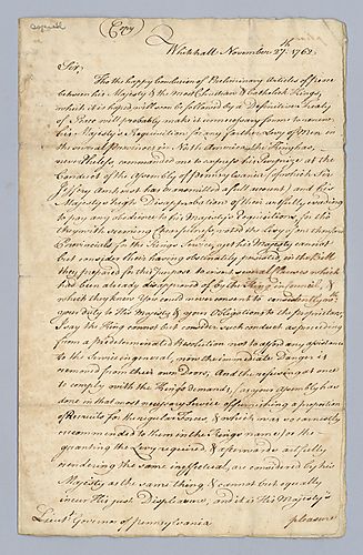 Earl of Egremont to Lieutenant Governor of Pennsylvania [duplicate]