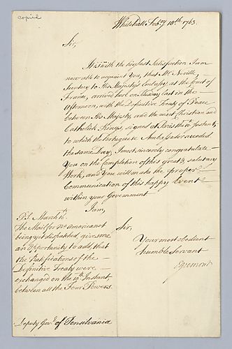 Earl of Egremont to Deputy Governor of Pennsylvania