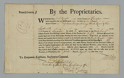 Jacob Kruyter, Authorization by Thomas Penn for the surveyal of land
