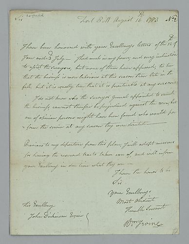 William Irvine to John Dickinson