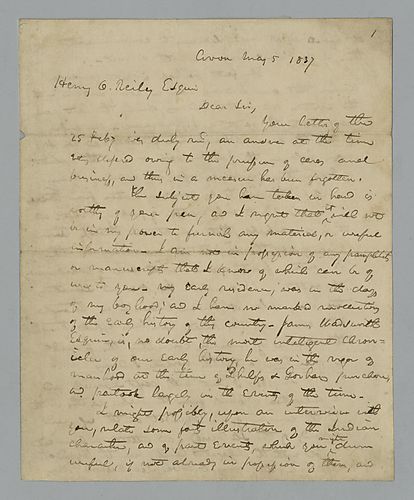George Hosmer to Henry O'Reilly, Indian speeches from November 1816,May 5, 1837