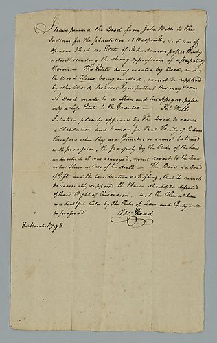 Thomas Read, Opinion on a deed