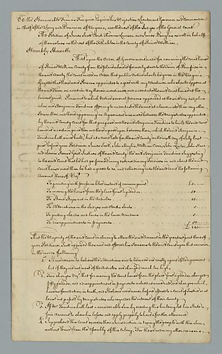 Prince William County, Virginia Petition of clerks to Lieutenant Governor Francis Fauquier
