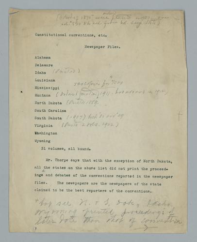 Francis Newton Thorpe, Typescript notes of A History of the American People,