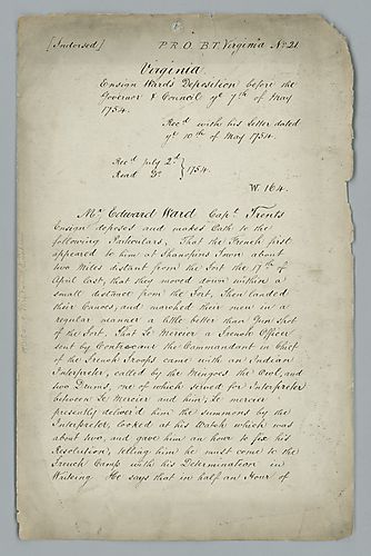 Edward Ward, Deposition May 7, 1754, copies of papers held by the British Museum commissioned by William M. Darlington