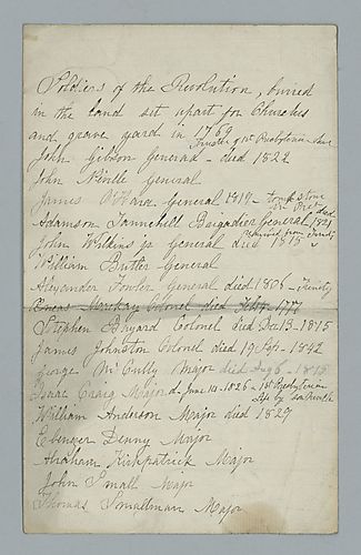 Soldiers of the Revolution, List of those buried at the 1st Presbyterian Church