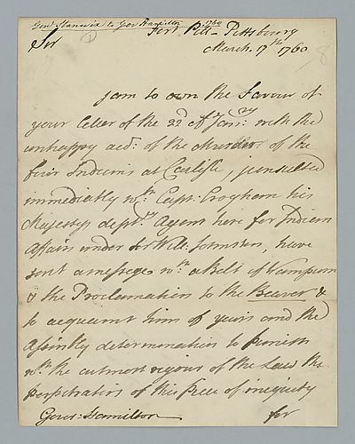 John Stanwix to Governor James Hamilton