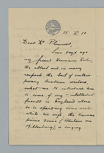 Henry Wickham Steed to Dr. Plimmer