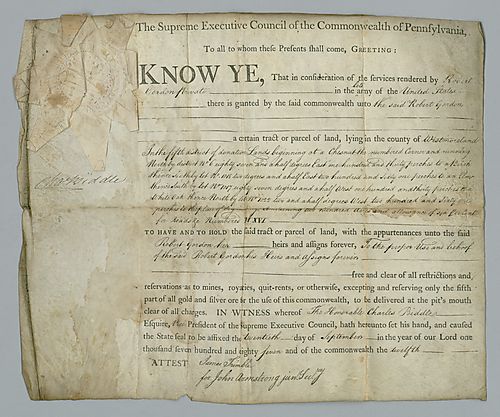 Pennsylvania Supreme Executive Council Grant to Robert Gordon