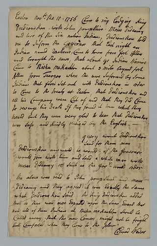 Johann Conrad Weiser, Incomplete account of an interview with an Indian chief, November 10, 1756