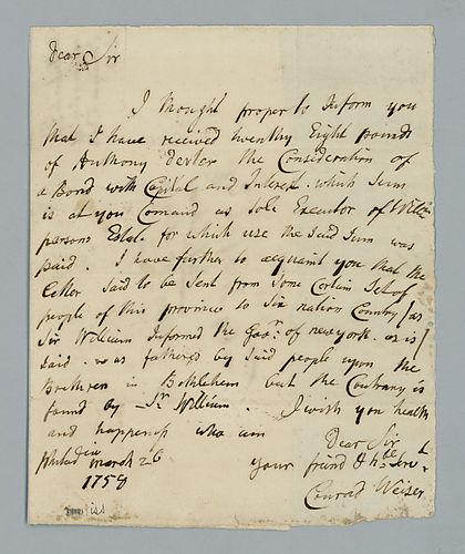 Johann Conrad Weiser to Timothy Horsefield