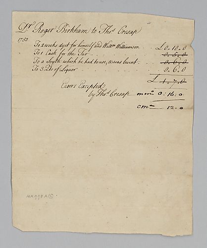 Roger Birkham’s account with Thomas Cresap