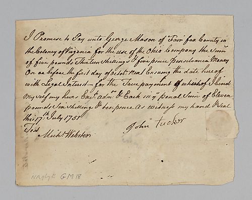 John Tucker’s promise to repay George Mason and the Ohio Company