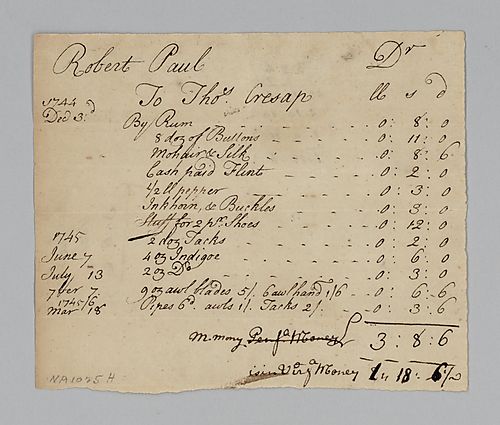 Robert Paul’s account with Thomas Cresap