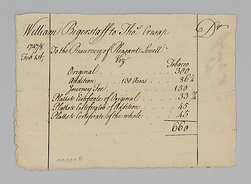 William Biggerstaff’s account with Thomas Cresap