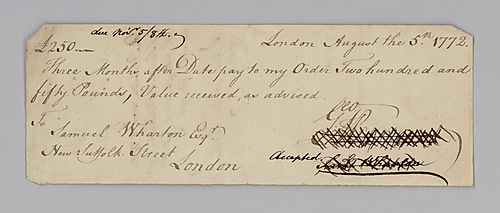 Draft paid to Samuel Wharton by George Mercer [LM p324]