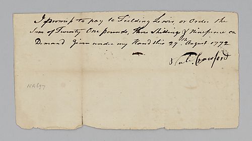 William Crawford’s promise to repay Fielding Lewis