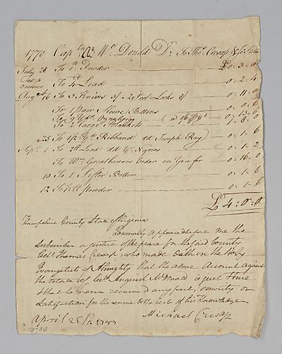 Captain McDonald’s account with Thomas Cresap