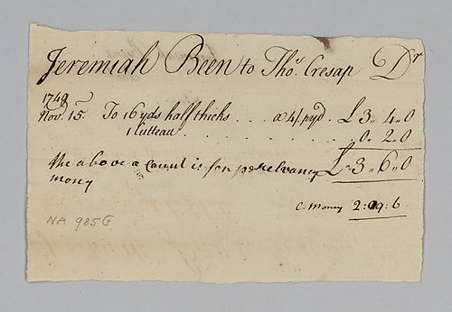 Jeremiah Been’s account with Thomas Cresap