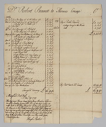 Robert Bennett’s account with Thomas Cresap