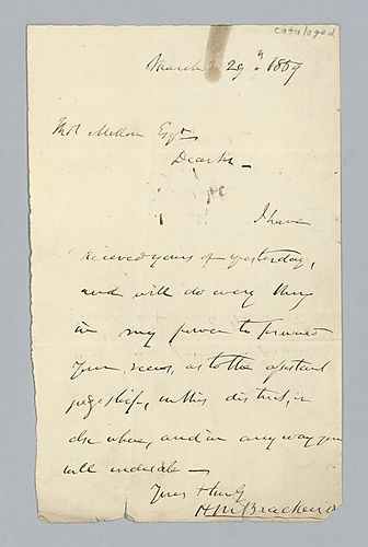 H. M. Brackenridge to Thomas Mellon