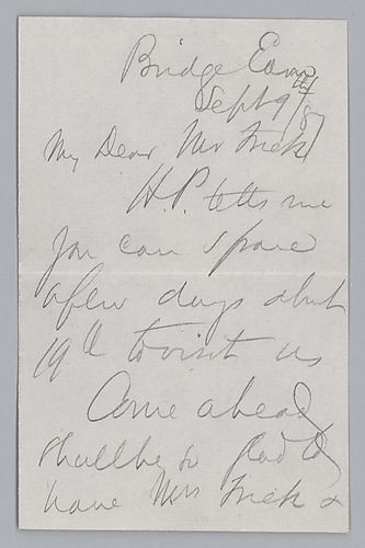 Writing to Frick in London from Kilgraston, Bridge of Earn, Scotland, Carnegie again invites Frick and his family to visit and stay with him and his [wife Louise at Migration House] in Scotland