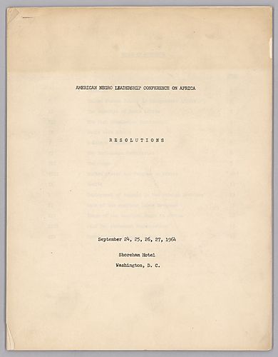 "Resolutions from the American Negro Leadership Conference on Africa"