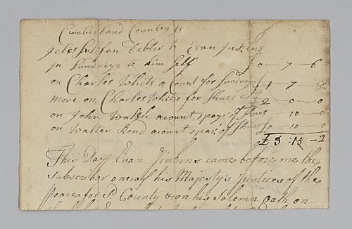 J. Sullivan’s debt to unknown (fragment)