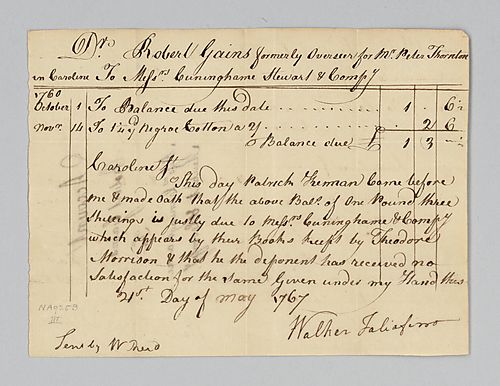 Robert Gain’s account with Cunningham, Stewart & Co.