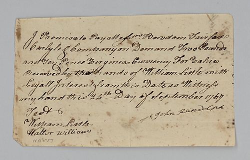 John Randolph’s promise to repay [Bondom] Fairfax