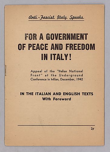 Anti-Fascist Italy Speaks for a Government of Peace and Freedom in Italy!, Appeal of the "Italian National Front" at the Underground Conference in Milan