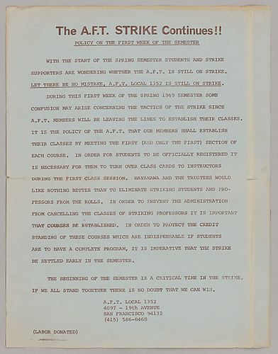 "The A.F.T. Strike Continues!!", Policy on the First Week of the Semester
