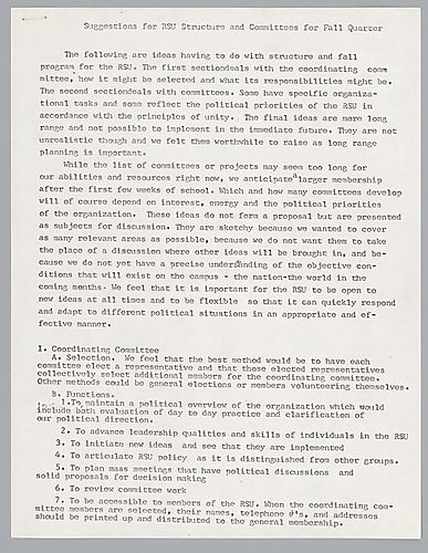 "Suggestions for RSU Structure and Committees for Fall Quarter"