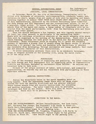 General Informational Sheet for a March in Harrisburg