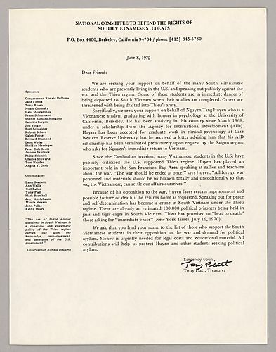 Letter from the National Committee to Defend the Rights of South Vietnamese Students
