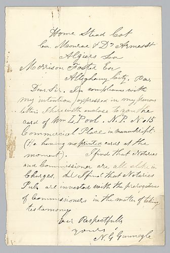 Letter from Nathaniel G. Gunnegle to Morrison Foster