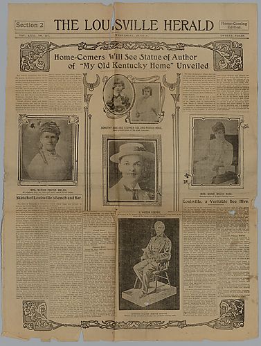 Article, "Homecomers will see statue of author of "My Old Kentucky Home" unveiled," The Louisville Herald