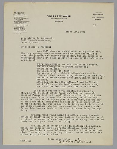 Letter from William McIlvaine to Evelyn Morneweck