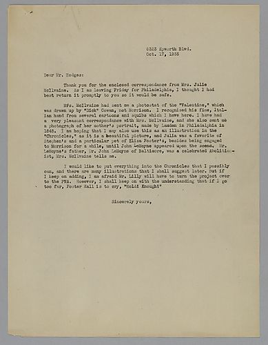 Letter from Evelyn Morneweck to Fletcher Hodges, Jr.