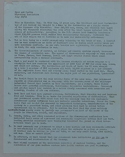 "Hiroshima Resolution" Research