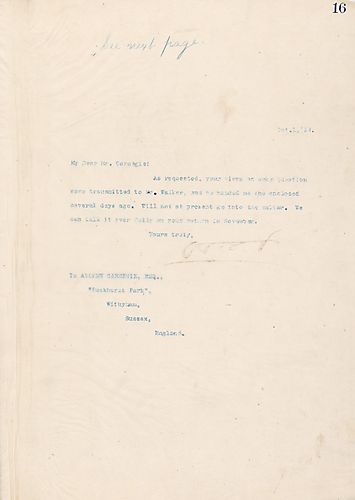 Frick gave Carnegie's coke question to Mr. Walker and was given a response. Frick will talk about the matter when Carnegie returns in November