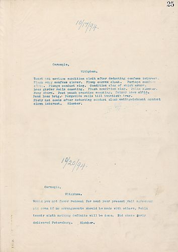 This telegram is coded; Frick writes on materials