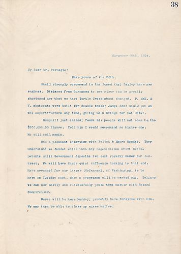 Frick will recommend that Mr. Gayley receive new engines and writes about his interview with Pollok & Mauro