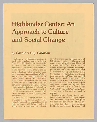 "Highlander Center: An Approach to Culture and Social Change" Pamphlet