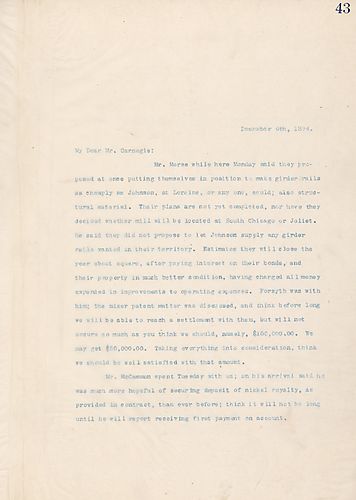 Frick writes on Mr. Morse's proposition on girder rails, his upcoming trip to New York, and his meeting with Mr. Henry Wick, President of Ohio Steel Company