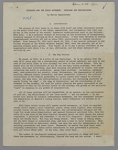 "Students and the Peace Movement: Problems and Perspectives" Research Essay