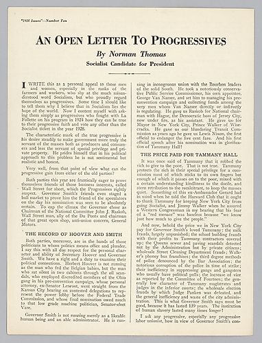 "An Open Letter to Progressives", By Norman Thomas
