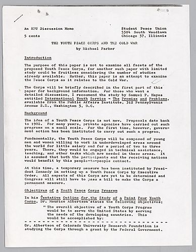 "The Youth Peace Corps and the Cold War" Information Sheet