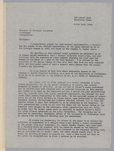 From Henry Butterfield to the Trustees of the Carnegie Institute